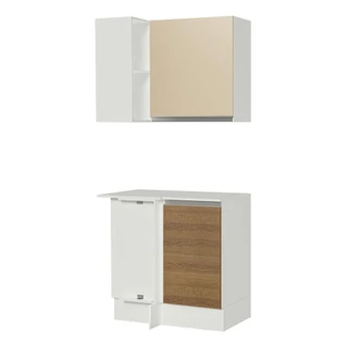 Kit Armário de Cozinha de Canto 2 Portas e Nicho com Tampo 100% MDF Branco/Rustic/Crema Smart Madesa em Oferta na Shopee