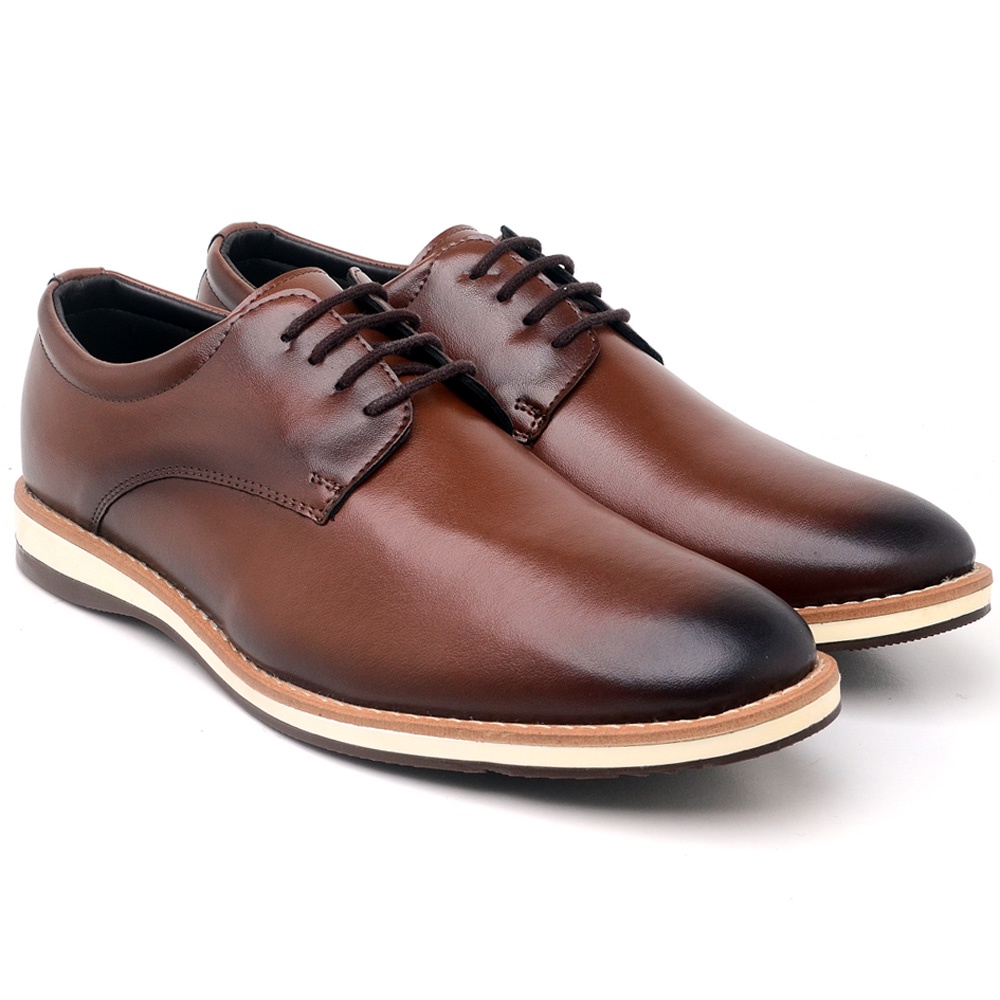 Sapato Masculino Casual Social Oxford Confortável Moderno Estiloso Derby Esporte Fino Slim Elegante Couro Sintético com Bico Redondo Preto Marrom