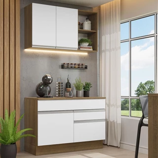 Armário de Cozinha Compacta 120cm Rustic/Branco Glamy Madesa 08 em Oferta na Shopee