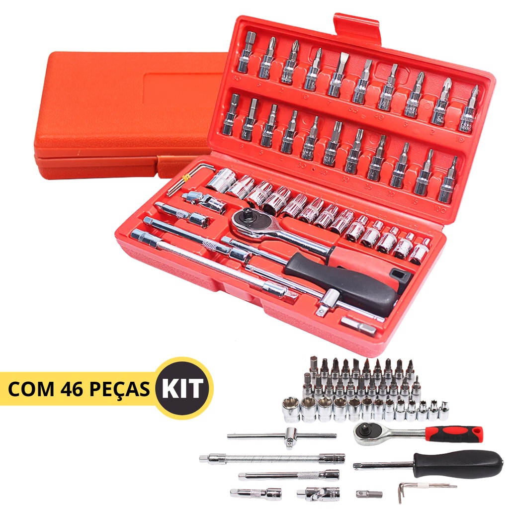 kit de ferramenta com 46 peças de soquetede chave de fenda catraca, ferramentas de soquete universal para casa com estojo