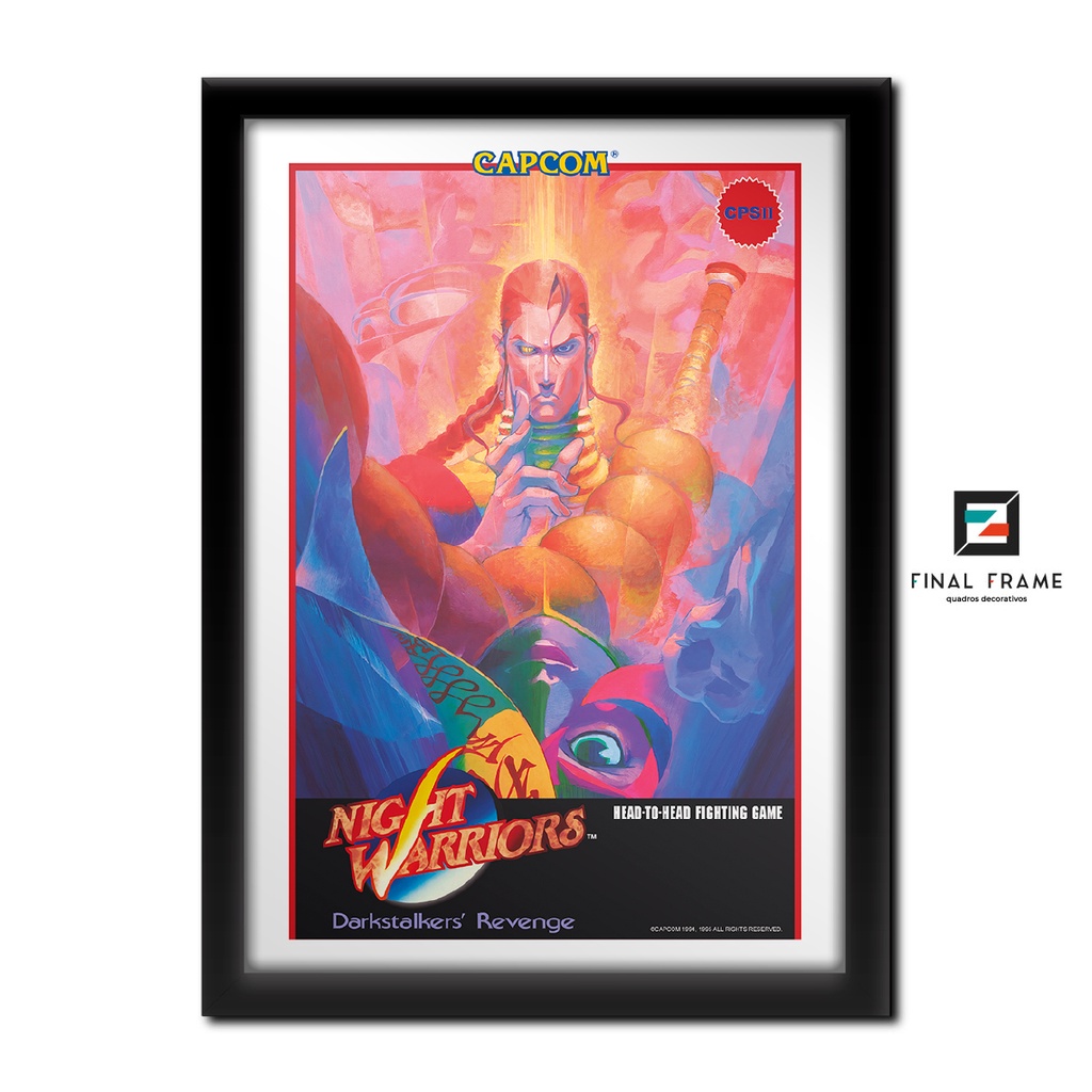 Quadro Night Warriors DarkStalkers Revenge Pôster Arcade Capcom Tam. Grande (A3) e Médio (A4)