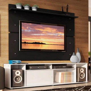 Rack Madesa Cancun e Painel para TV até 65 Polegadas - Branco/Preto em Oferta na Shopee
