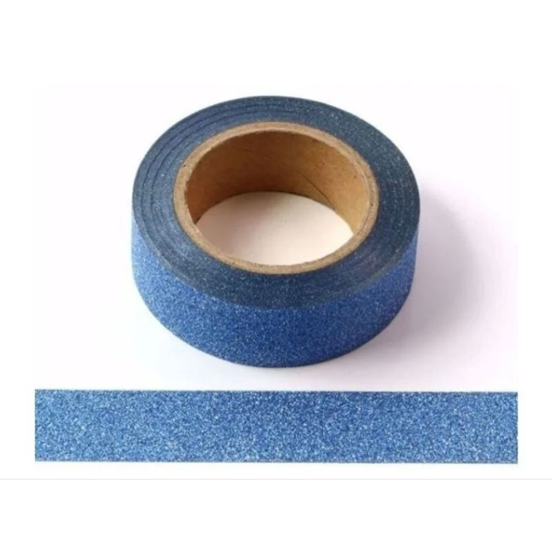 Washi Tape Fita Adesiva Durex com Glitter Decorativa Azul Brilhante 4
