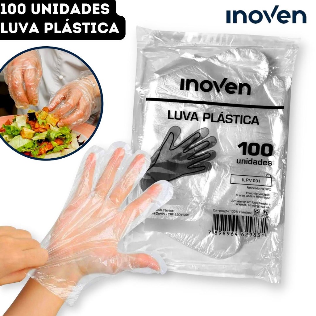 LUVA PLASTICA DESCARTAVEL INOVEN TAMANHO UNICO 100 UNI - Restaurante ...