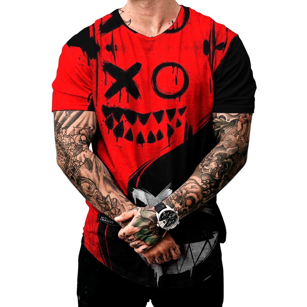 Camisetas Masculina Longline Over Preta e Vermelha Esquadao Free Gamer