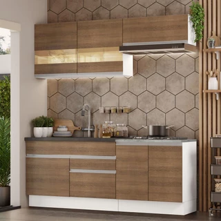 Armário de Cozinha Compacta 200cm Branco/Rustic Glamy Madesa 07 em Oferta na Shopee