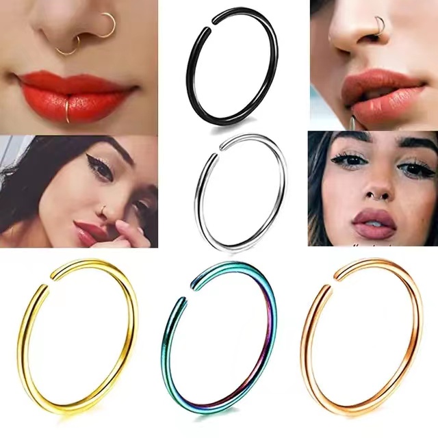 Anel Piercing de Lábios Falso Sem Furar Argola de Aço Inoxidável Boca Clipe  Labial Removível