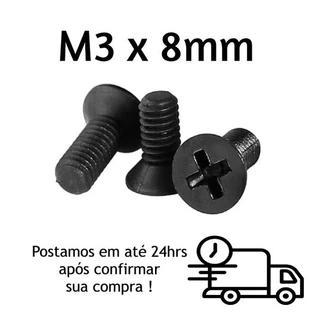 Parafuso Chato Phillips M3 X 8mm Oxidado Preto