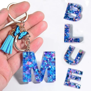 Chaveiro De Carta De Resina Com Lantejoulas De Coração Borla Feminina Encantos Chaveiros De Borboleta Azul Alfabeto Inicial em Oferta na Shopee