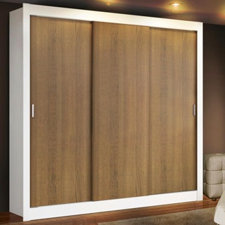 Guarda Roupa Casal Madesa Lyon Plus 3 Portas de Correr 4 Gavetas - Branco/Rustic
