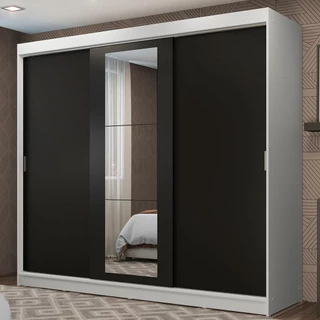 Guarda-Roupa Casal Madesa Kansas 3 Portas de Correr com Espelho 3 Gavetas - Branco/Preto em Oferta na Shopee