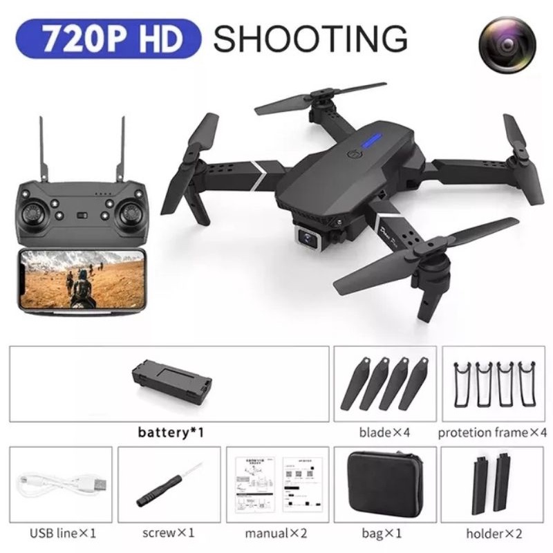 Drone Profissional E88 Com Câmera 4k Longa Distância Wifi Mini RC 1 Bateria + Bag