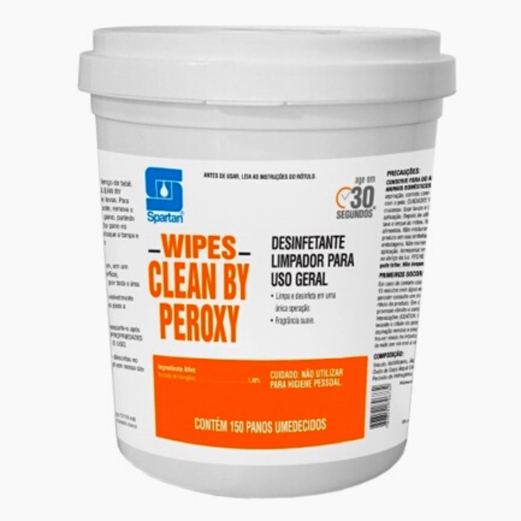Lenços Umedecidos Wipes Clean By Peroxy 150un Spartan - BARATO ENVIO IMEDIATO