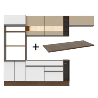 Cozinha Completa Madesa Safira com Armário e Balcão + Tampo - Rustic/Branco/Crema