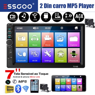 ESSGOO 7 Polegadas DIN duplo Reprodutor De Rádio Bluetooth Mp5-Black-Intercnect- Claro De Fundo Colorido Com Controle Remoto