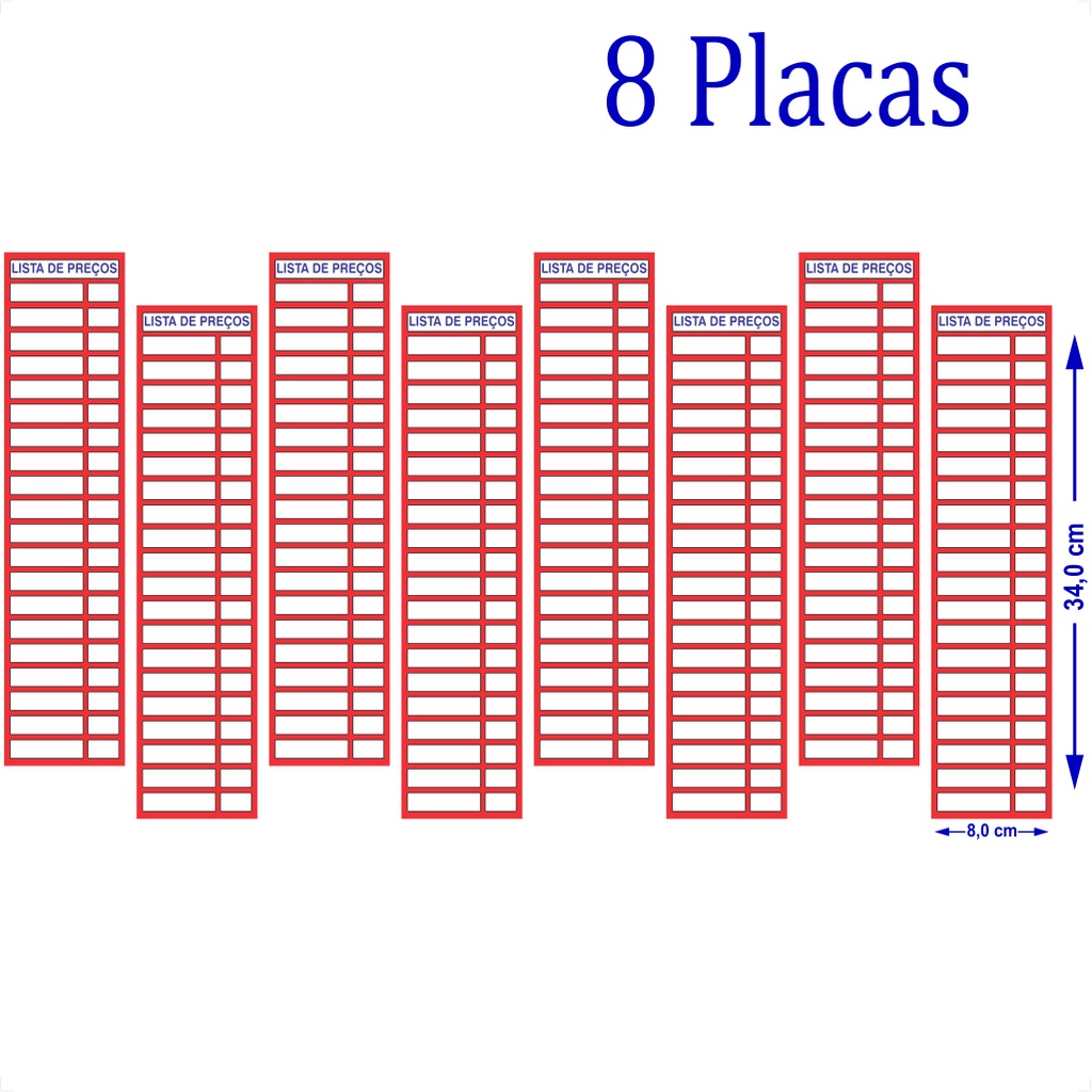 8 Tabelas de Preços em pvc, Lista de Preços em pvc, Placa Pr