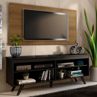 Rack Madesa Udine e Painel para TV até 55 Polegadas com Pés - Rustic/Preto