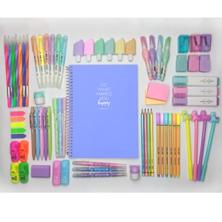 Kit Papelaria Kawaii Com Caderno Marca Texto Pastel Caneta Material Escolar Presente Aniversário