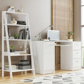 Escrivaninha Madesa Alaska + Estante Escada - Branco em Oferta na Shopee