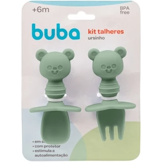 Talheres De Treinamento Para Bebê Silicone Verde 15815 - Buba