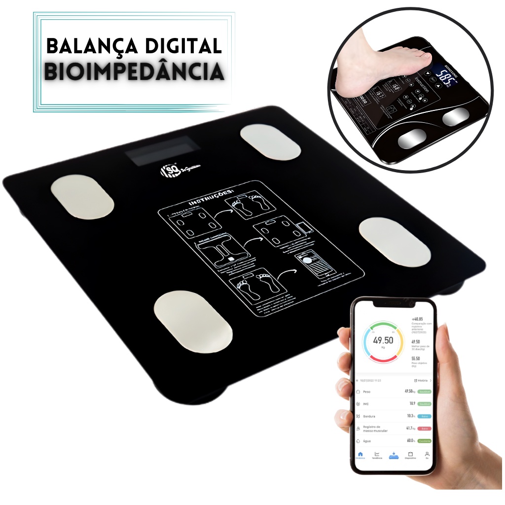 Balança Digital Corporal Bioimpedância 180kg Aplicativo Bluetooth App ...