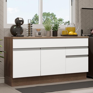 Balcão Gabinete de Pia Madesa Glamy 150 cm 2 Gavetas 2 Portas (Com Tampo) - Rustic/Branco