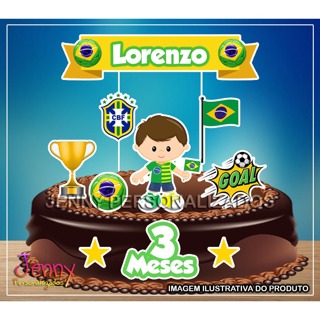 Topo Topper de Bolo Copa Do mundo - Brasil - Futebol Personalizado