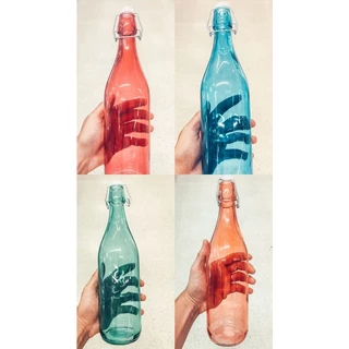 Garrafa de Vidro 1L Texturizada e Colorida Com Tampa Hermética