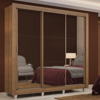 Guarda Roupa Casal Madesa Lyon 3 Portas de Correr de Espelho 2 Gavetas com Pés - Rustic