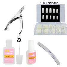 Kit 100 Unhas postiças + Alicate cortador + 2 Colas 10gr + Lixa banana