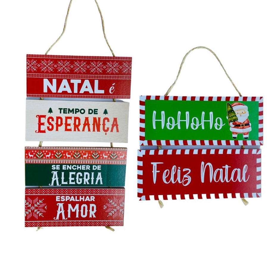 Enfeites de Natal Placa Para Decoração Com Cordão Frase: Ho Ho Ho, Feliz  Natal