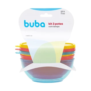 Kit 3 Bowls Com Tampa 300ml Coloridos Livre BPA 16175 - Buba
