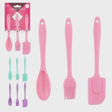 Kit Cozinha 3 Peças Espátula Colher Pincel Silicone