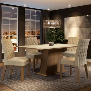 Conjunto Sala de Jantar Madesa Ingrid Mesa Tampo de Madeira com 4 Cadeiras - Rustic/Crema/Imperial em Oferta na Shopee