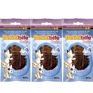 Combo 3 Bifinho petisco flexível para Cachorro filhote Delicibife Baby com Leite cortadinho 100g