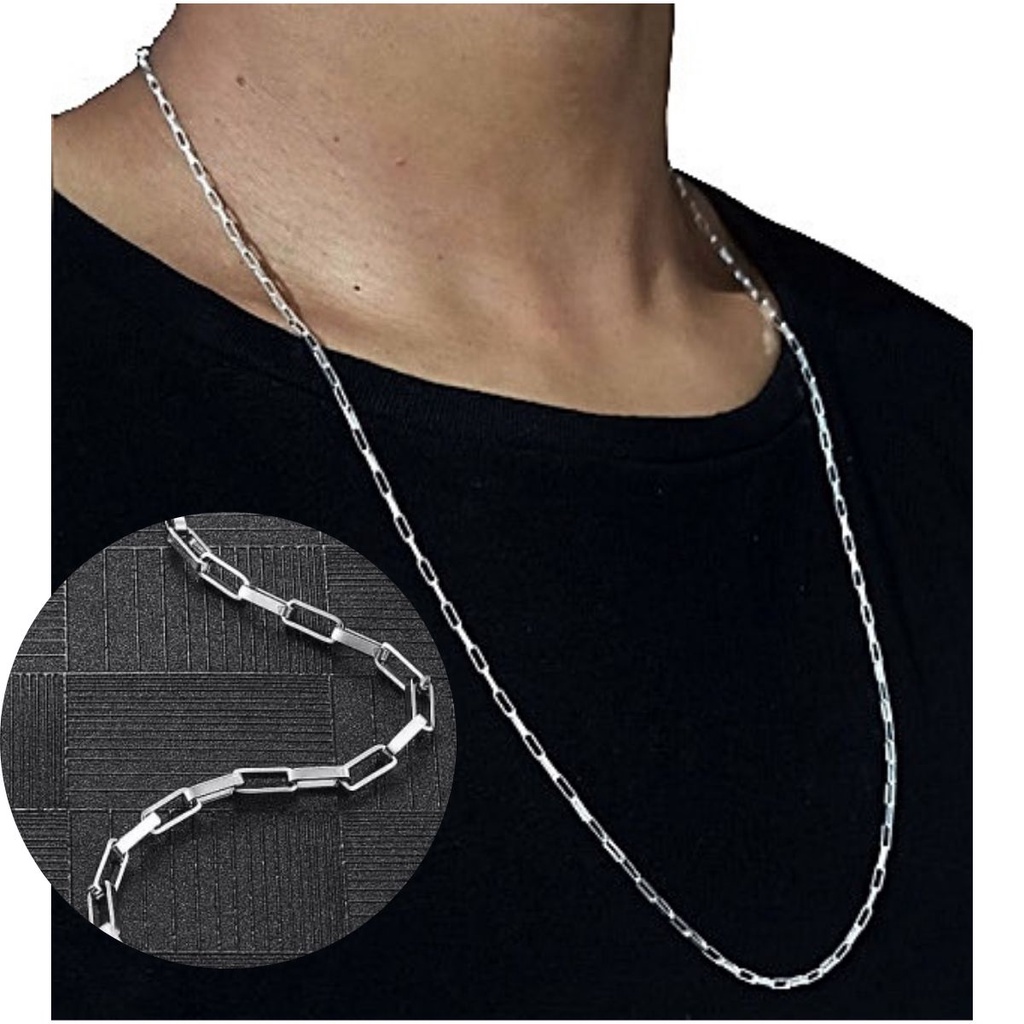 corrente masculina fina tijolinho aço inox Legítimo prata 2mm Original