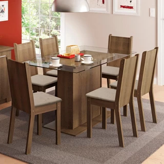 Conjunto Sala de Jantar Gales Madesa Mesa com 6 Cadeiras - Rustic/Pérola em Oferta na Shopee