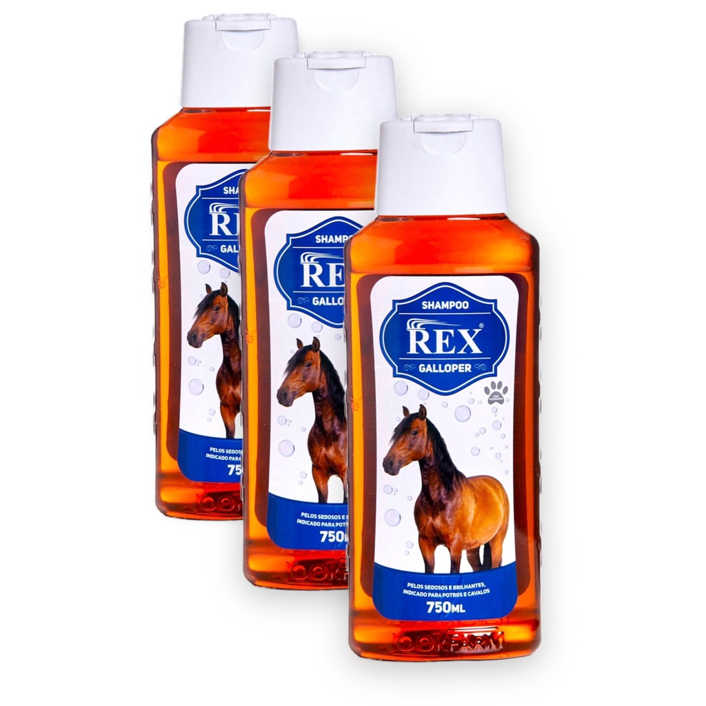 3 Shampoo Para Cavalos Crescimento de Pelos Rex Galloper Crina Cabelos ...