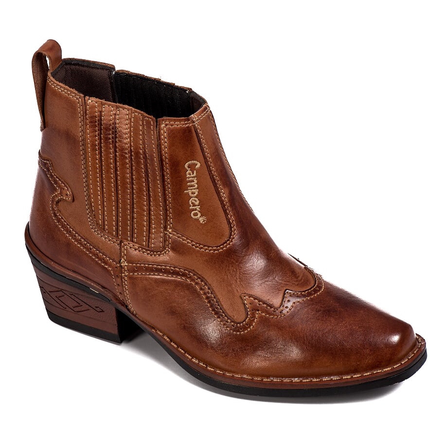 Bota Masculina Country Botina Em Couro Sanfonada Latego Cor Pinhão Ref 041