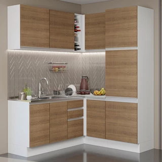 Cozinha Completa de Canto Madesa Glamy 329001 com Armário e Balcão (Sem Tampo e Pia) - Branco/Rustic em Oferta na Shopee
