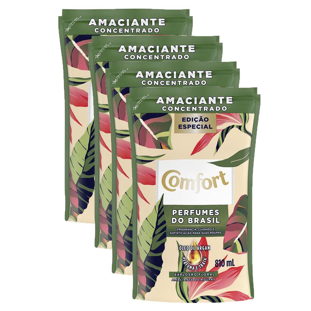 Kit 4 Amaciantes Concentrados Comfort Explosão Floral Perfumes do Brasil 810ml cada + Refil