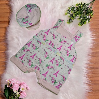 Body Romper Jardineira Floral Luxo Bebê Vintage + Faixa