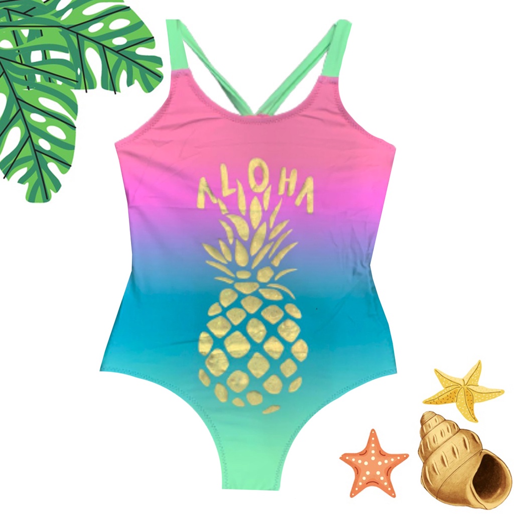 Maiô Body Infantil Juvenil Degradê Com Estampa de Abacaxi