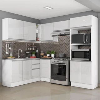 Cozinha Completa Madesa 100% MDF Acordes de Canto Portas Branco Brilho (Sem Tampo e Pia) em Oferta na Shopee