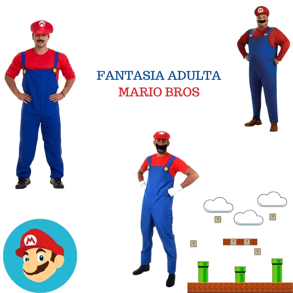 Fantasia Mario Bros Masculino (Adulto) OU Fantasia Luigi Masculino (Adulto)
