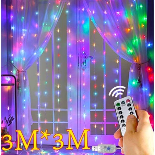 Raya 3M * 3M 300LED Luzes De Corda 8 Modos Com Controle Remoto Cortina Carregamento USB De Luz De Fada Natal , Ano Novo