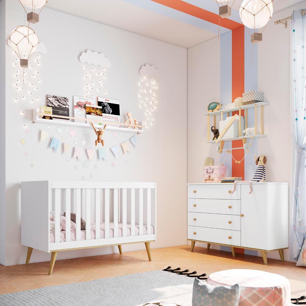 Quarto de Bebê Retrô Cômoda 4 Gavetas com Porta Cris Berço Americano 3 ...