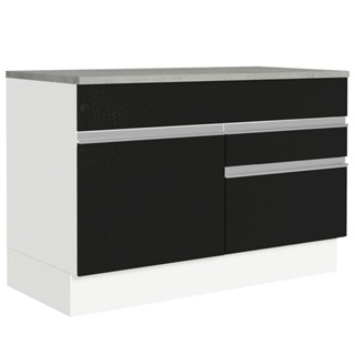 Balcão Gabinete de Pia 120 x 60 cm 1 Porta 2 Gavetas Branco/Preto (Com Tampo) Glamy Madesa