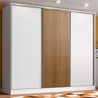 Guarda Roupa Juvenil 100% MDF Madesa Kevin 3 Portas de Correr - Branco/Branco/Rustic em Oferta na Shopee