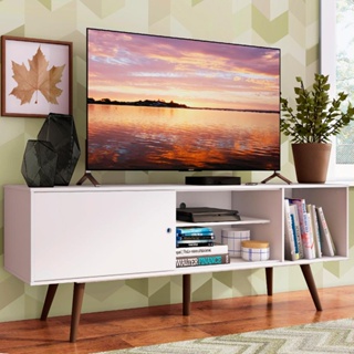Rack Madesa Cairo para TV até 65 Polegadas com Pés de Madeira - Branco/Rustic